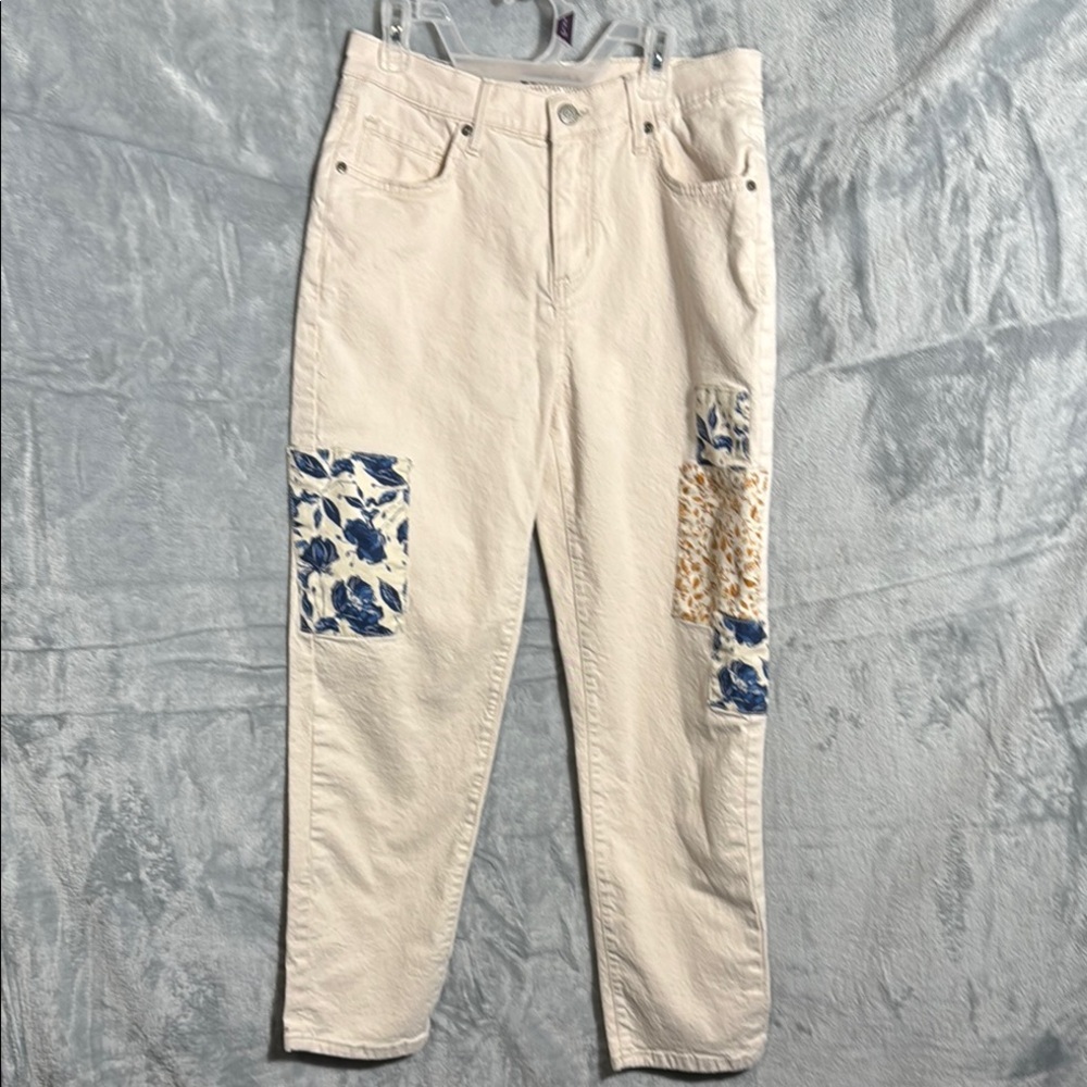 Floral Patchwork Jeans women’s size 4 boyfriend‎ jeans cropped cream Sonoma